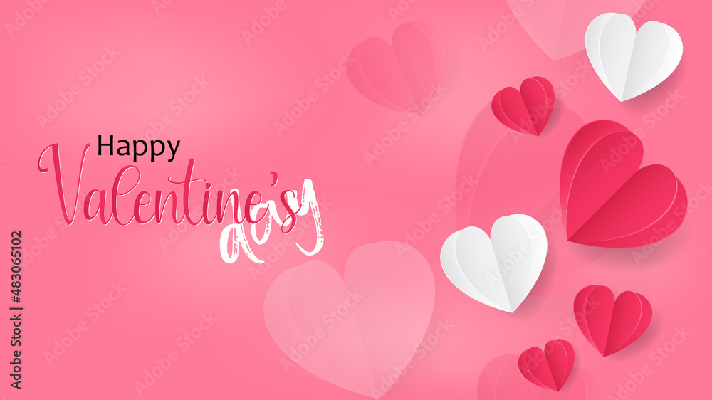 Valentine's day background concept. card, Poster, or banner Paper heart on pink background.