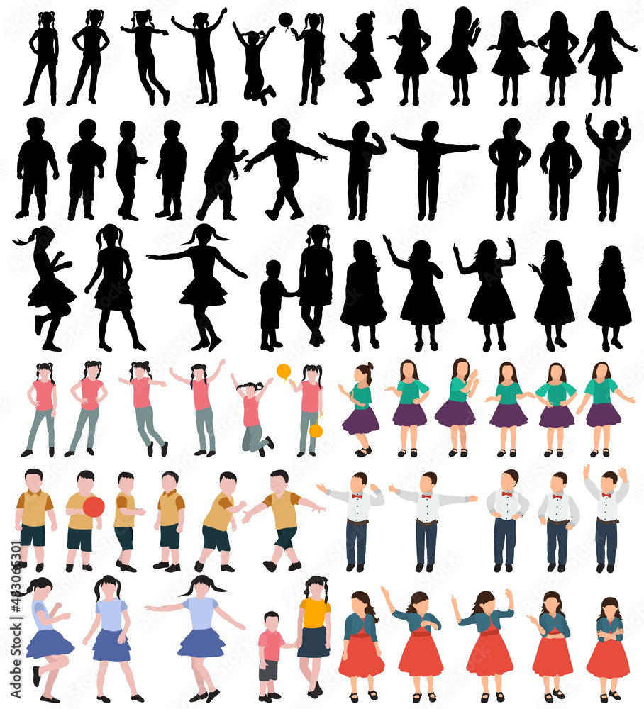 children set silhouette,on white background,vector,isolated children set silhouette,on white background,vector,isolated