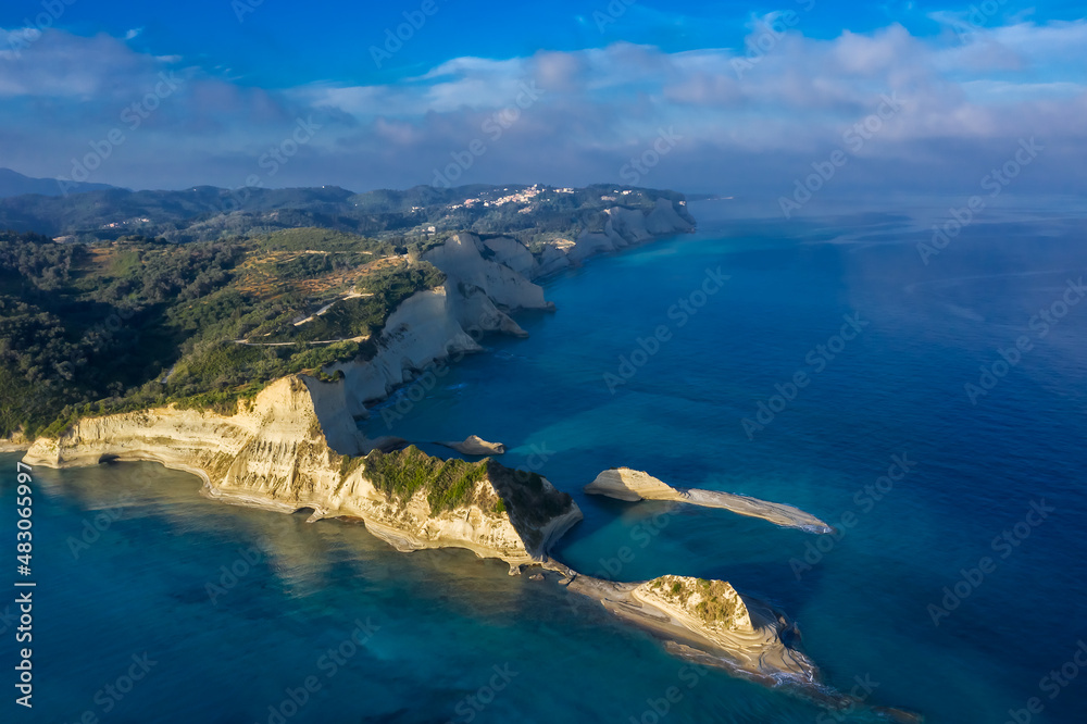 Aerial view of Cape Drastis  in the morning at sunlight,  Corfu,  Greece