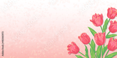 赤いチューリップの花と淡いカラーの背景　ベクターイラスト素材