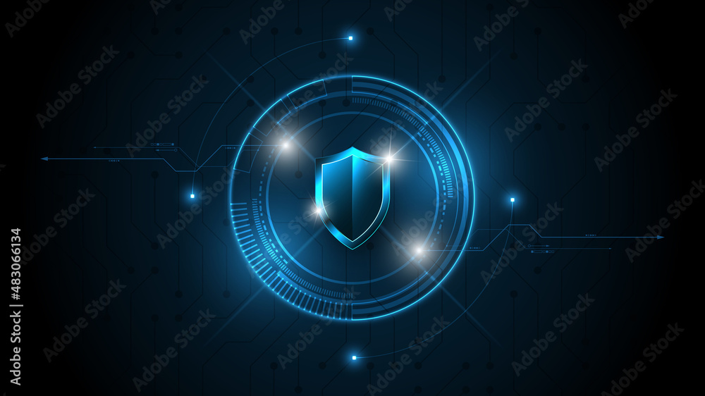 3D Protected guard shield security concept Security cyber digital Abstract technology background protect system innovation concept  vector illustration - obrazy, fototapety, plakaty 