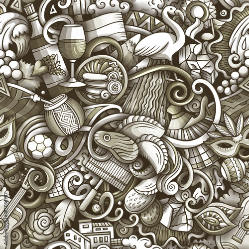 Cartoon doodles Argentina seamless pattern.