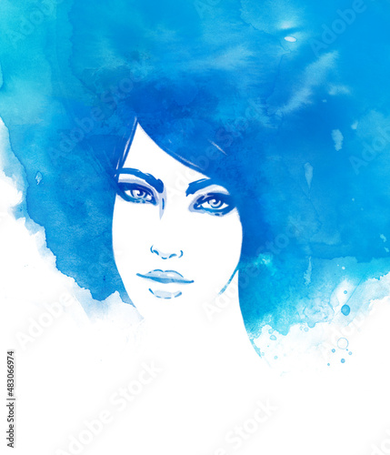 Amazing watercolor portrait of beautiful women. Fashion illustration.