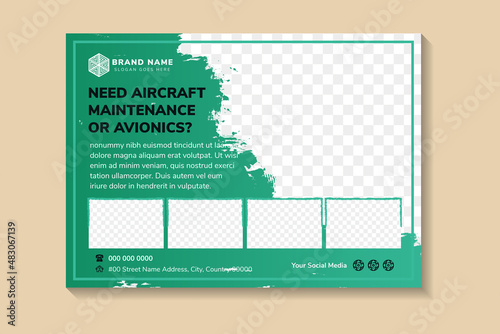 set of Horizontal Banner for need aircraft maintenance or avionics headline, creative concept for advertising, template for posting photos and text. Modern green gradient background and element.