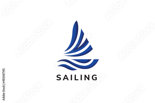 sailing logo design template. abstract of boat vector illustration in multicolor blue colors