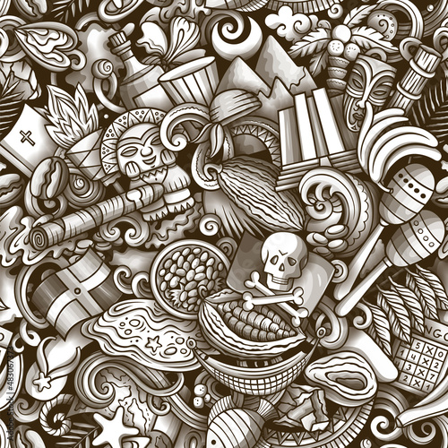 Cartoon doodles Dominican Republic seamless pattern.