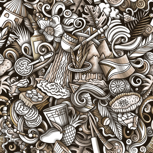 Cartoon doodles Guyana seamless pattern.