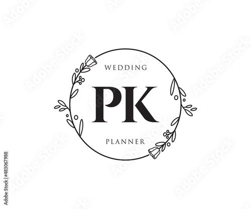 Initial PK feminine logo. Usable for Nature, Salon, Spa, Cosmetic and Beauty Logos. Flat Vector Logo Design Template Element.