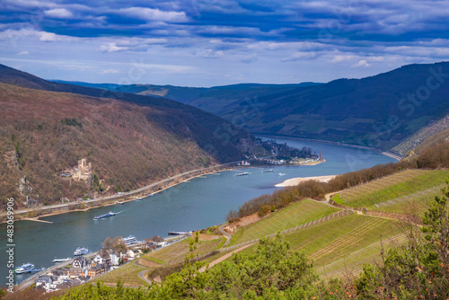 The Rhine Valley near Assmannshausen/Germany from above in spring 