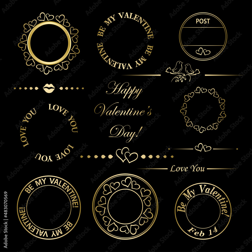 set of golden romantic frames and dividers with hearts for valentine day - vector decorative design elements set of golden romantic frames and dividers with hearts for valentine day - vector decorative design elements