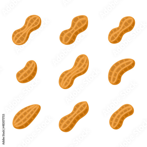 Peanuts Icons Set on White Background. Vector