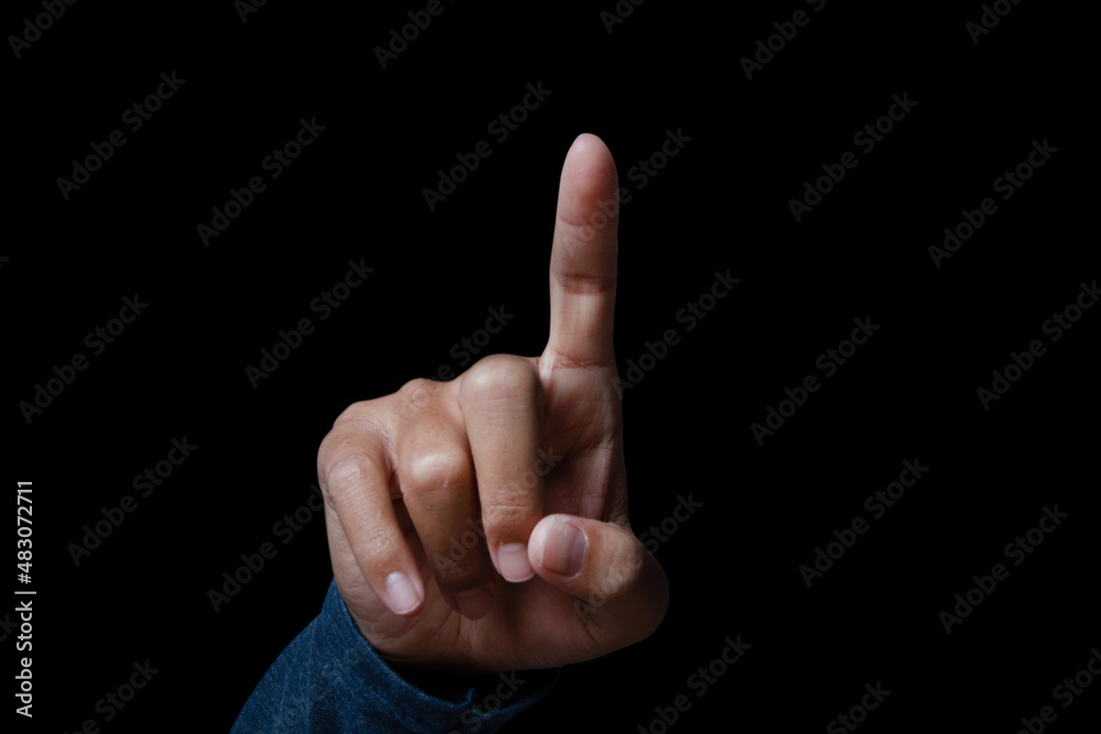 Hand finger pointing isolated on black background. Hand finger pointing isolated on black background.