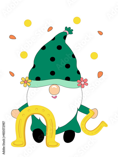 Happy Patrick's Day with cute gnomes. Designed in green tones It can be modified for a variety of uses, such as decorating Patrick's Day, cards, t-shirt designs, stickers, pillow patterns, postcards, 