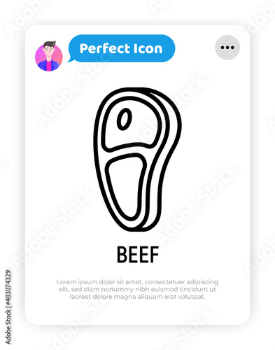 Raw beef steak thin line icon. Modern vector illustration of meat.