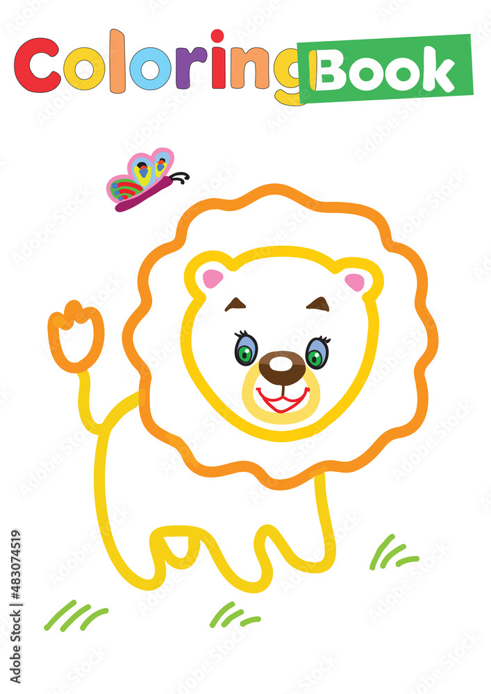 Coloring book lion cub. vector illustration. colored outline