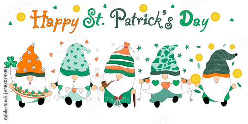 Bundles Happy Patrick's Day with the cute gnomes. Designed in green tones Can be modified for a variety of uses, such as decorating Patrick's day, T-shirt designs, stickers, pillow patterns, postcards