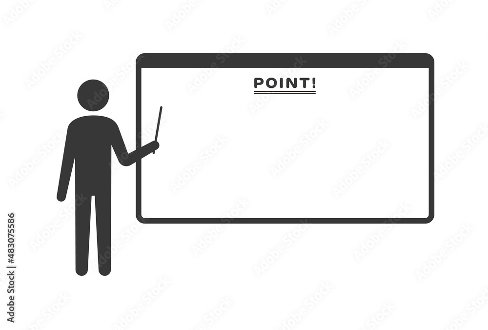 ホワイトボードの前に立って説明する人の素材 - ジェンダーレスなピクトグラム・アイコン POINT!の文字入り