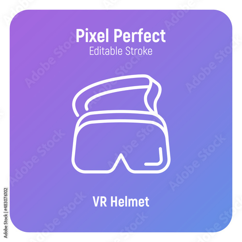 VR helmet thin line icon. Virtual glasses for augmented reality. Metaverse equipment. Pixel perfect, editable stroke. Vector illustraiton.