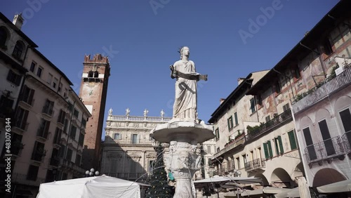 Madonna Verona fountain with ancient wall paintings in Piazza delle Erbe in Verona 4k photo