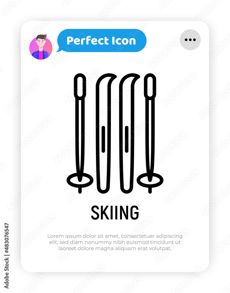 Skiing thin line icon. Modern vector illustration of winter sport equipment. Skiing thin line icon. Modern vector illustration of winter sport equipment.