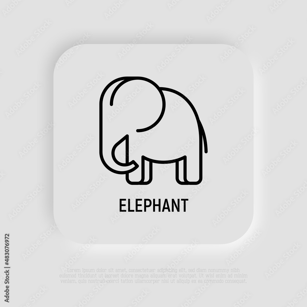 Cartoon elephant thin line icon. Modern vector illustration.