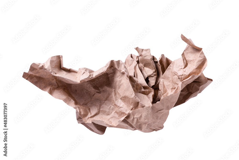 Crumpled brown craft paper ball, isolated