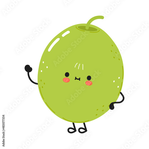 Cute funny olive waving hand character. Vector hand drawn cartoon kawaii character illustration icon. Isolated on white background. Olive character concept