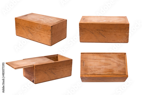 Group of vintage antique wooden boxes  isolated