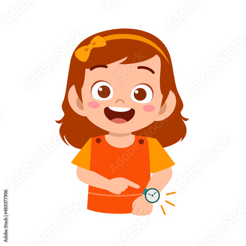 cute little girl wear watch on wrist