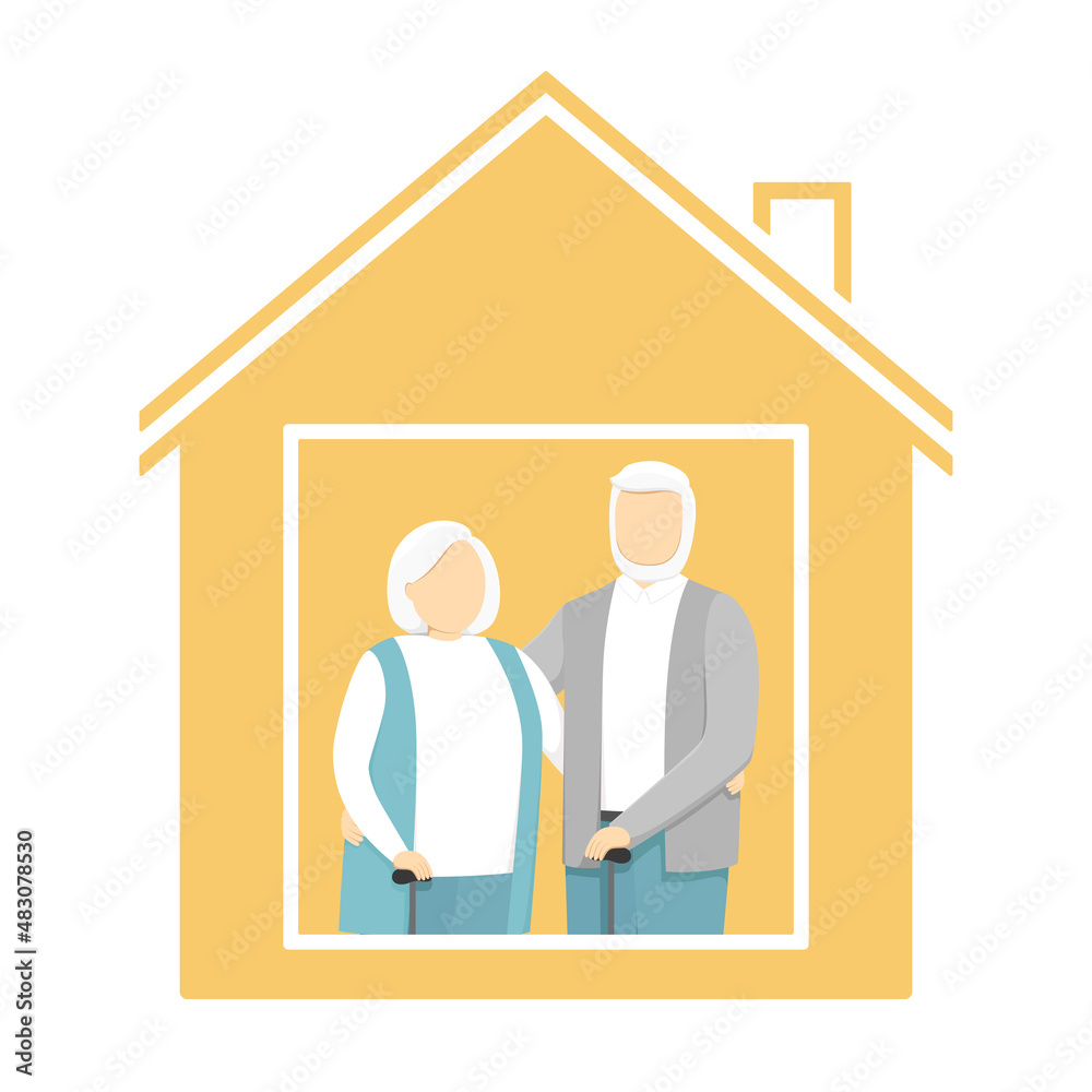 Aged couple in house. Vector illustration. Aged couple in house. Vector illustration.