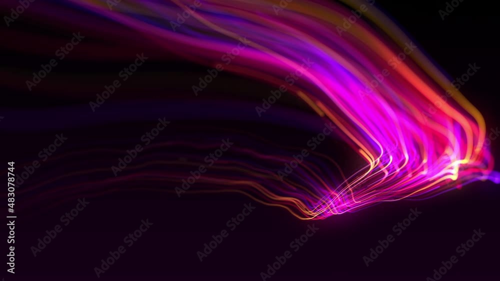 Abstract Glowing 3d Light Strokes Background/ 4k animation of an abstract looped wallpaper background of glowing 3d light strokes with depth of field and following motion path trajectory