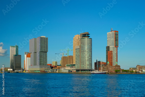 Rotterdam skyscrapers skyline view over of Nieuwe Maas river. Rotterdam