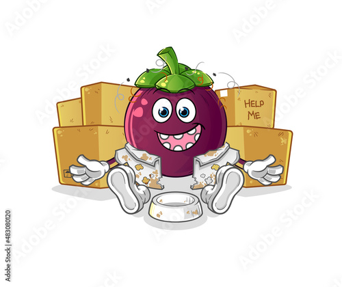mangosteen homeless character. cartoon mascot vector