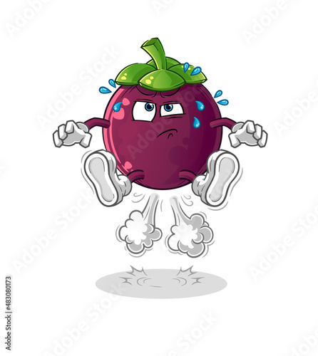 mangosteen fart jumping illustration. character vector