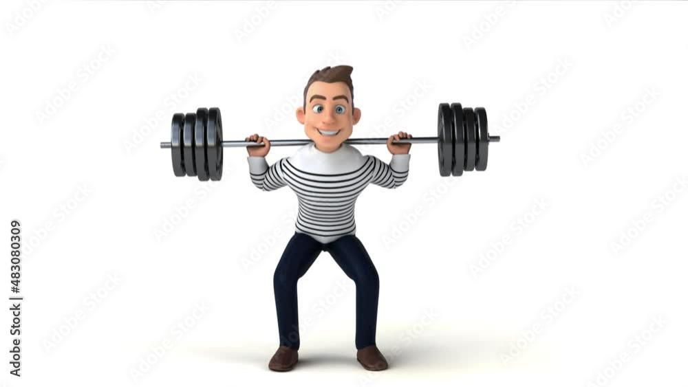 3D cartoon man doing squats 3D cartoon man doing squats