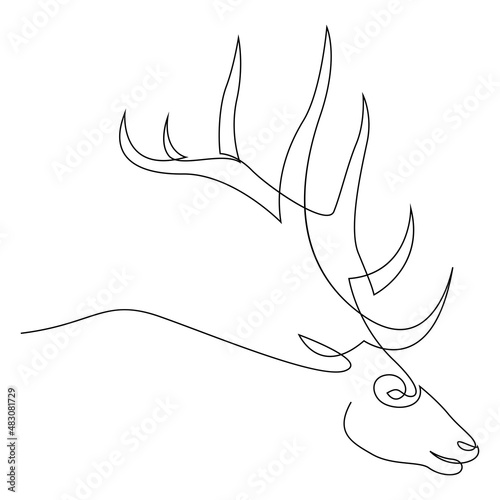 One line design silhouette of deer. Hand drawn single continuous line minimalism style. Vector illustration