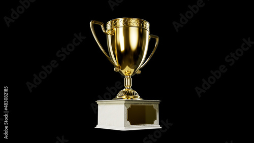 trophy bowl on pedestal - tournament victory symbol, isolated - object 3D illustration