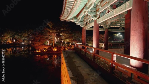 Gyeongju, South Korea - Nov 2021 : Gyeongju travel Donggung Palace, Pavilion in Anapji lake at night . Gyeongju, South Korea. photo