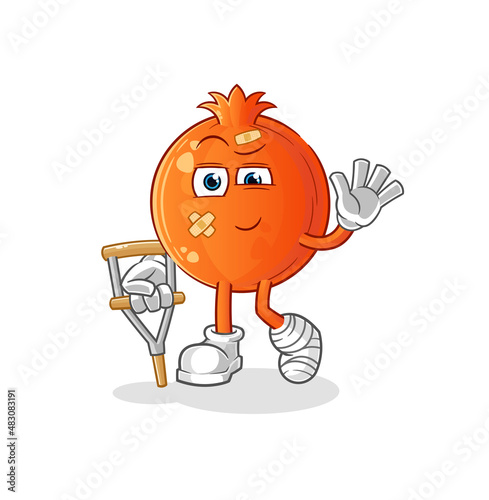 pomegranate sick with limping stick. cartoon mascot vector