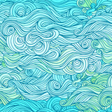 Vector color abstract hand-drawn pattern with waves and clouds