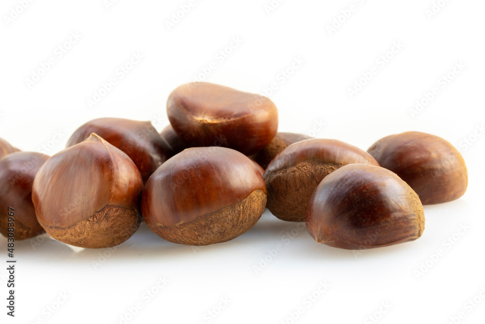 Autumn delicacies, chestnuts, white, white background Autumn delicacies, chestnuts, white, white background
