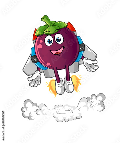 mangosteen with jetpack mascot. cartoon vector