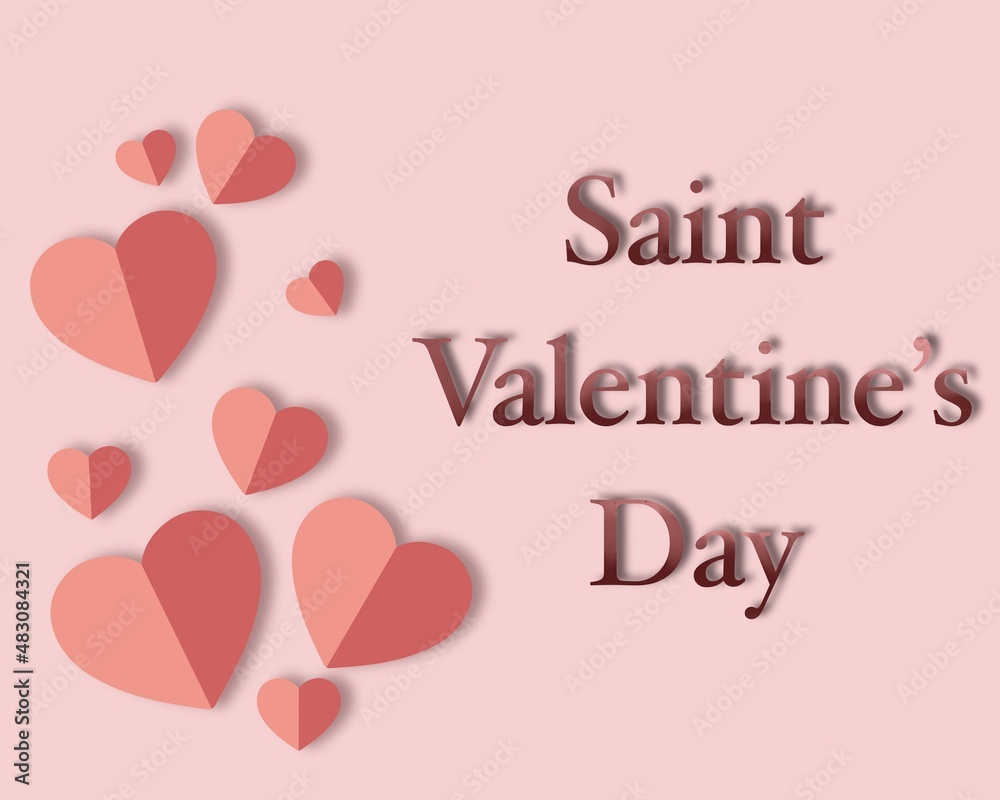 14th February saint Valentine’s Day postcard with romantic phrase and pink hearts 