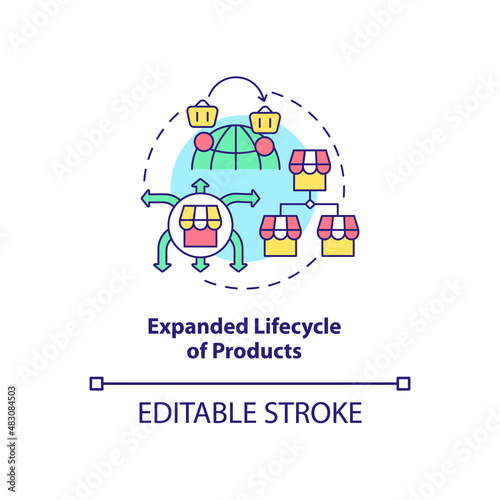 Expanded lifecycle of products concept icon. Export business advantages abstract idea thin line illustration. Isolated outline drawing. Editable stroke. Arial, Myriad Pro-Bold fonts used