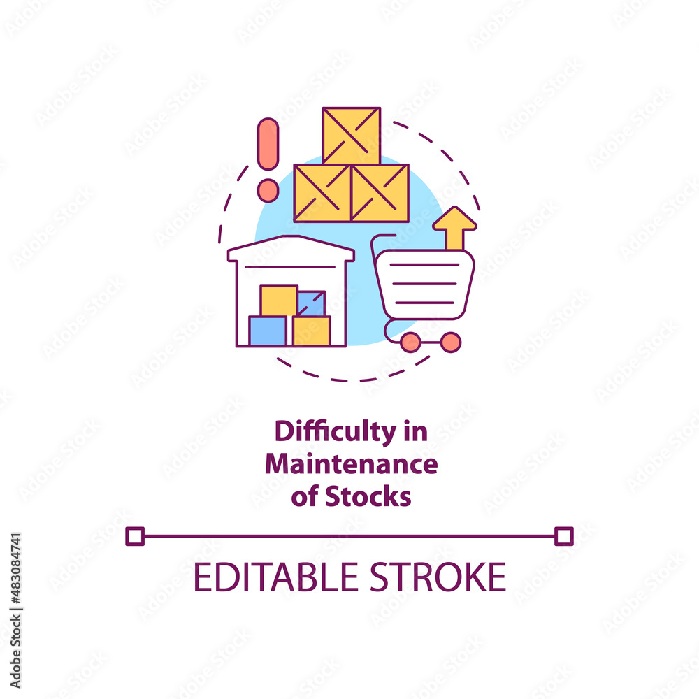 Difficulty in maintenance of stocks concept icon. Export business struggles abstract idea thin line illustration. Isolated outline drawing. Editable stroke. Arial, Myriad Pro-Bold fonts used