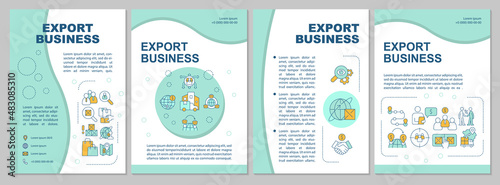 Export business mint brochure template. International sales. Leaflet design with linear icons. 4 vector layouts for presentation, annual reports. Arial-Black, Myriad Pro-Regular fonts used