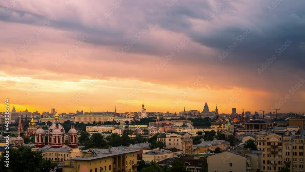 Amazing time lapse of Moscow and Kremlin. Beautiful clouds moving over city Amazing time lapse of Moscow and Kremlin. Beautiful clouds moving over city