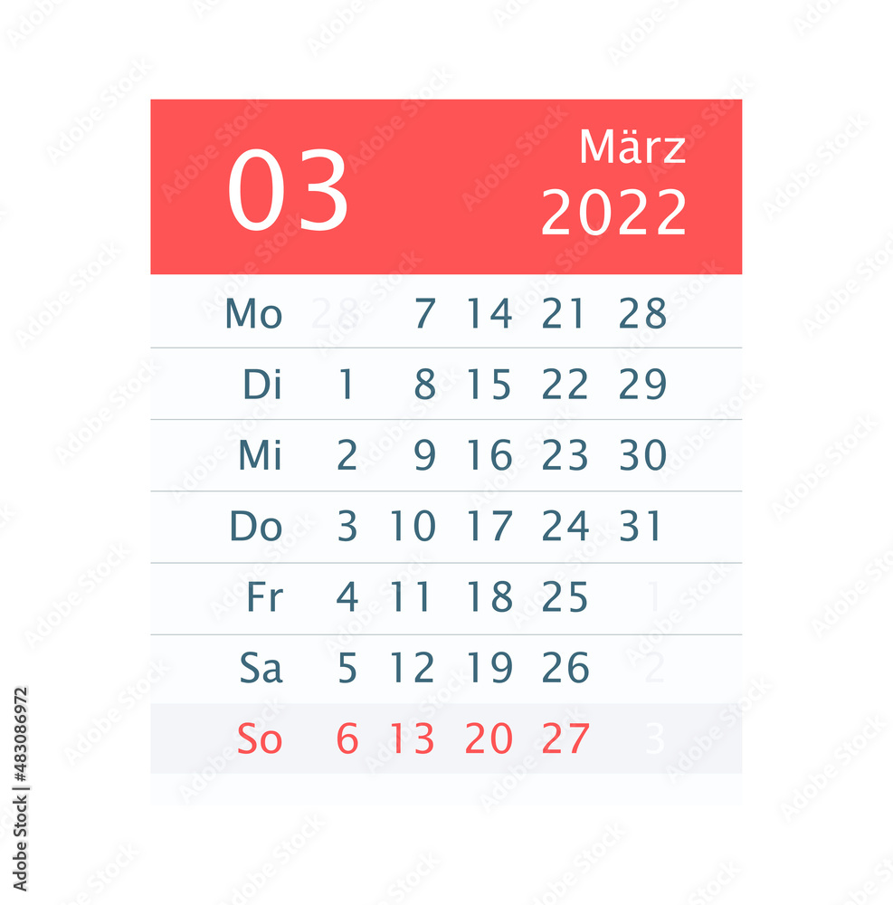 2022 March Month Calendar Germany Version Stock Vector Adobe Stock 2022-march-month-calendar-germany-version-stock-vector-adobe-stock