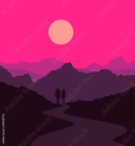 silhouette of a couple in the mountains © Sergey