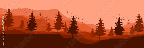 sunset mountain landscape vector illustration for wallpaper design  design template  background template  and tourism design template 